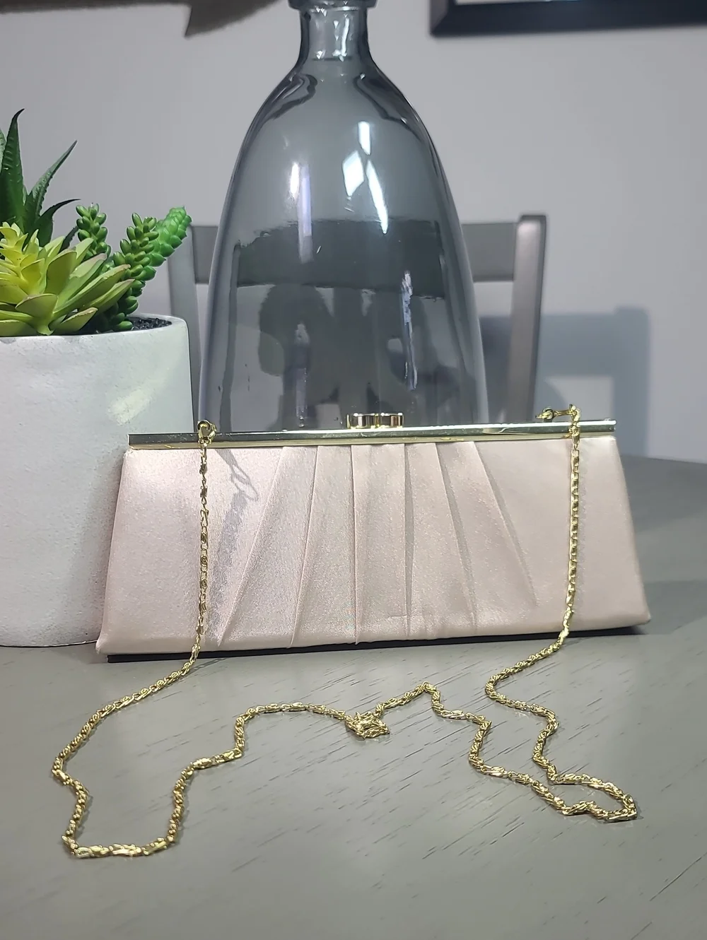 Camilla Elegant Satin Clutch with Removeable Gold Chain